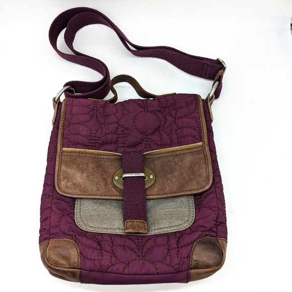 Fossil Bags Fossil Keyper Purple Quilted Leather Crossbody Bag